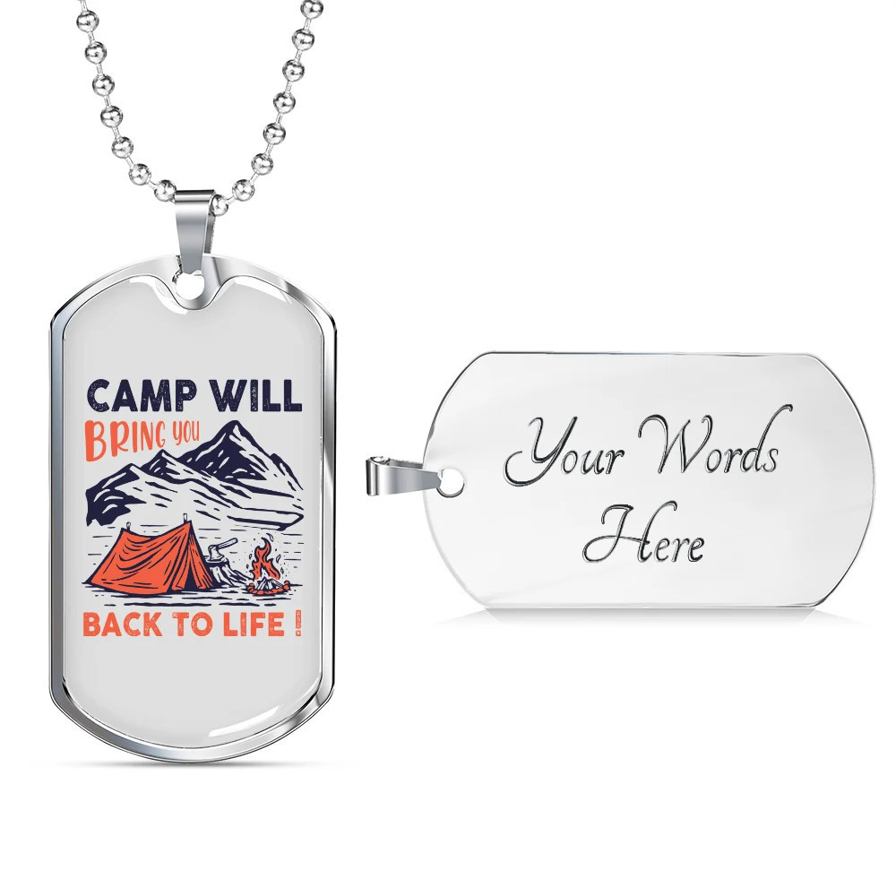 Camper Necklace Back To Life Personalized Engraved Silver Dog Tag Necklace Cust